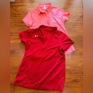 2 Women's under armour golf Polo Shirt Set - red  & salmon/pink? color, size M